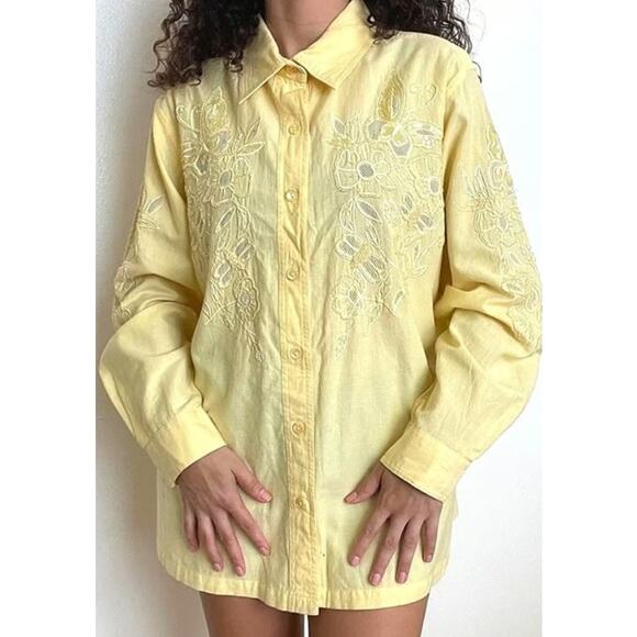 VTG Quacker Factory Women's Embroidered Beaded Button Front Shirt Size 3X Yellow - Picture 1 of 8